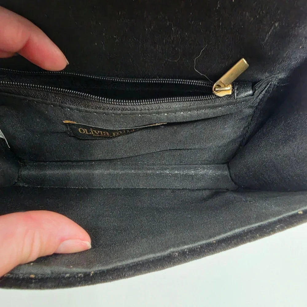 Olivia Miller Black Velvet Jeweled‎ Bee Crossbody Bag Gold Glitter Studded Purse